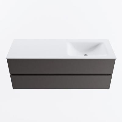 MONDIAZ VICA 130cm badmeubel onderkast Dark Grey 2 lades. Wastafel CLOUD rechts zonder kraangat, kleur Talc.