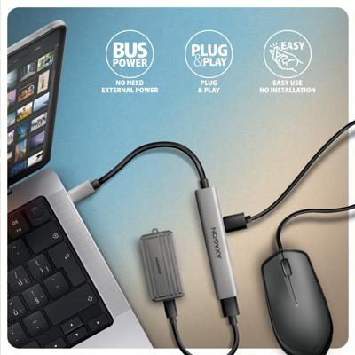 AXAGON HUE-STC USB-hub 4 poorten USB-C, USB-A 5 GBit/s Zilver AXAGON HUE-STC USB-hub 4 poorten USB-C, USB-A 5 GBit/s Zilver