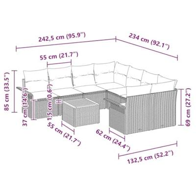 Tuinbankenset met kussen 9 pcs Zwart poly rattan