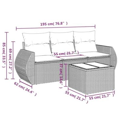 4-delige Loungeset met kussens poly rattan zwart