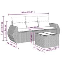4-delige Loungeset met kussens poly rattan zwart - thumbnail