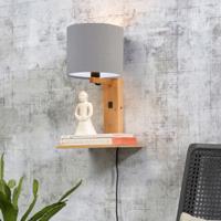 GOOD&MOJO Wandlamp 'Andes' Bamboe en Eco linnen, Met plank, kleur Lichtgrijs/Naturel - thumbnail