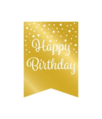 Vlaggetjesslinger goud/wit - Birthday - thumbnail