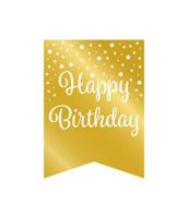 Verjaardagsslinger Vaandel Happy Birthday Goud/Wit (6m) - thumbnail