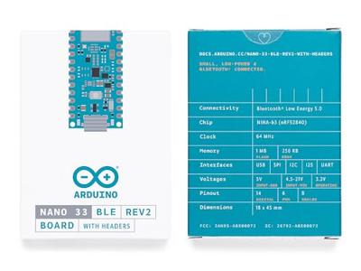 Arduino ABX00072 Board Nano 33 BLE Rev2 with headers Nano ARM® Cortex®-M4
