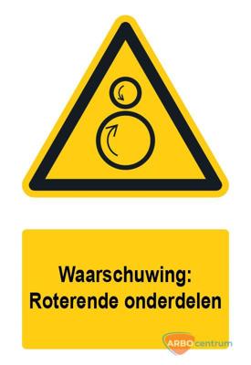 Waarschuwingsbord / sticker roterende onderdelen met tekst - A5 Waarschuwingsbord / sticker roterende onderdelen met tekst - A5