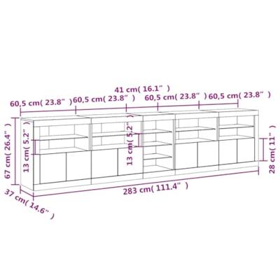 Dressoir met LED-verlichting 283,5x37x67 cm gerookt eikenkleur