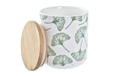 Set van 3 Potjes DKD Home Decor Natuurlijk Wit Groen Bamboe Keramiek Tropisch 10 x 10 x 17 cm