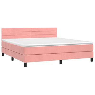 Boxspring met matras en LED fluweel roze 160x200 cm