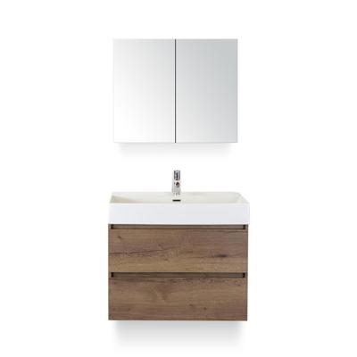 Maxx XL Badmeubelset 80 cm - Tabacco - Wastafel Kube 1 kraangat - met Spiegelkast