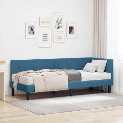 Hoekbedframe met matras Blauw 80 x 200 cm Fluweel