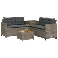 Tuinbank met tafel en kussens L-vormig poly rattan grijs - thumbnail