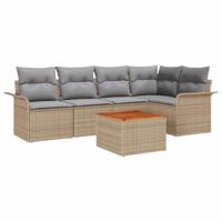Tuinbankenset met kussen 6 pcs Beige poly rattan - thumbnail