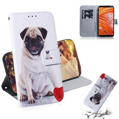 Pug patroon gekleurde tekening horizontale Flip lederen draagtas voor Nokia 3 1 Plus met houder & kaartsleuven & portemonnee
