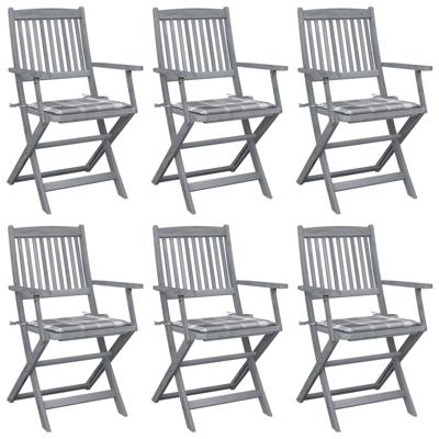 Tuinstoelen 6 st inklapbaar met kussens massief acaciahout