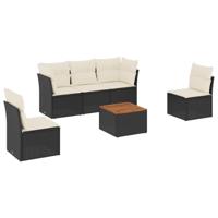 6-delige Loungeset met kussens poly rattan zwart - thumbnail