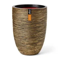 Capi nature elegant laag rib nl kunststof vaas 34x46 cm zwart, goud - thumbnail