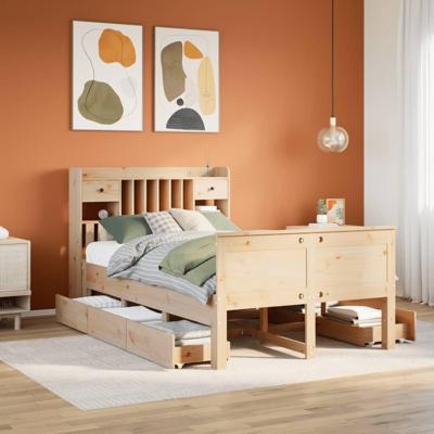 Bed met boekenkast zonder matras massief grenenhout 135x190 cm - thumbnail