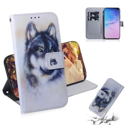 Witte Wolf patroon gekleurde tekening horizontale Flip lederen case voor Galaxy S10 Plus met houder & card slots & portemonnee Witte Wolf patroon gekleurde tekening horizontale Flip lederen case voor Galaxy S10 Plus met houder & card slots & portemonnee