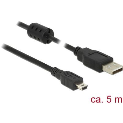 Delock 84916 USB-kabel USB 2.0 USB-A stekker, USB-mini-B stekker 5.00 m Zwart Met Ferrietkern