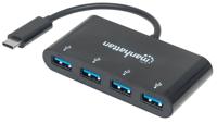 Manhattan USB-Hub USB 3.2 Gen 1-hub 4 poorten Met USB-C stekker Zwart - thumbnail