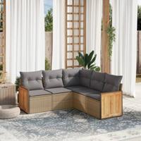 5-delige Loungeset met kussens poly rattan beige - thumbnail