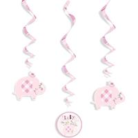 Swirls Hangdecoratie Olifant Roze Geboorte Meisje (3st) - thumbnail