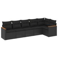 6-delige Loungeset met kussens poly rattan zwart - thumbnail