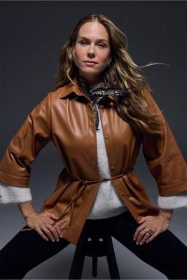 Lenny faux leather blouse - cognac - 13178