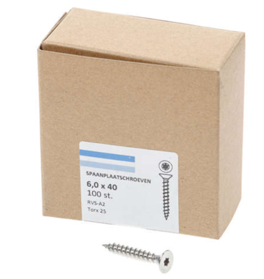 Hoenderdaal Spaanplaatschroef Rvs-A2 Pk Torx TX25 6.0X40 | 100 stuks - 0206.30.49603
