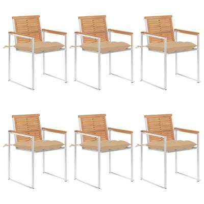Tuinstoelen 6 st met kussens massief teakhout