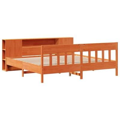 Bed met boekenkast zonder matras grenenhout wasbruin 200x200 cm