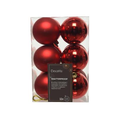 Decoris Kerstballen kunststof rood dia 6cm 12dlg Decoris Kerstballen kunststof rood dia 6cm 12dlg