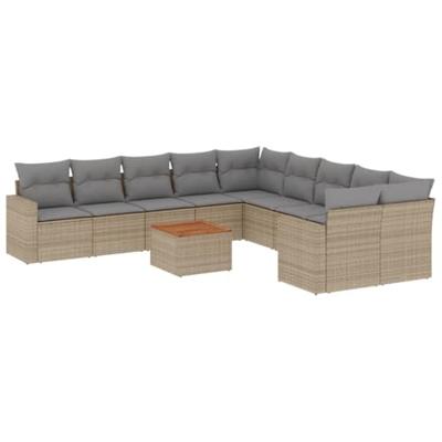 11-delige Loungeset met kussens poly rattan gemengd beige