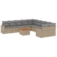 11-delige Loungeset met kussens poly rattan gemengd beige - thumbnail