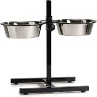 Standaard met 2 rvs 28 cm hondenvoerbakken zwart - thumbnail