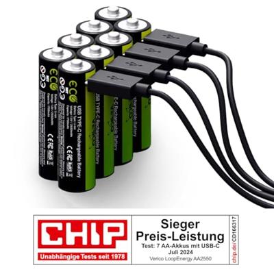 Verico LoopEnergy USB-C Oplaadbare batterij (USB-C) Li-ion 1700 mAh 1.5 V 8 stuk(s)