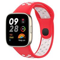 By Qubix - Siliconen sportband - Rood met wit - Compatible met Xiaomi Redmi Watch 3 - Compatible Xiaomi bandje - thumbnail