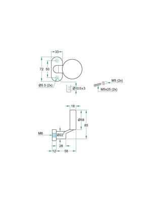 Knop vlak gekropt ovaal rozet rvs mat excl. stift
