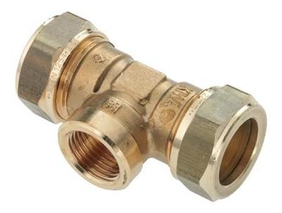 Bonfix knelkoppeling - T-stuk knel x binnendraad x knel - 15mm x 1/2 x 15 mm - Messing