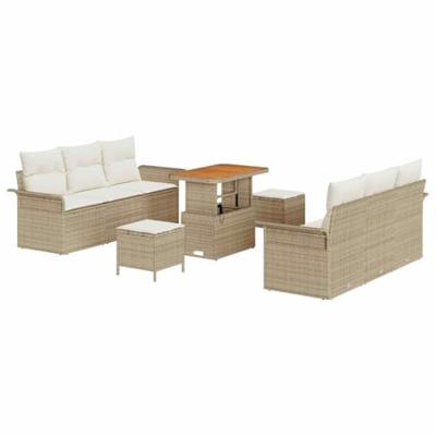 Tuinbankenset met kussen 9 pcs Beige poly rattan