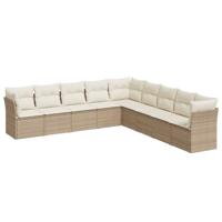 9-delige Loungeset met kussens poly rattan beige - thumbnail