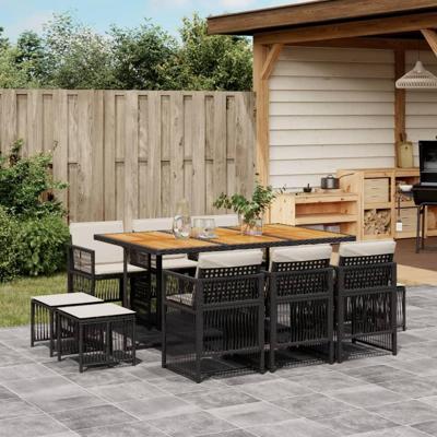 11-delige Tuinset met kussens poly rattan zwart