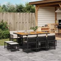 11-delige Tuinset met kussens poly rattan zwart - thumbnail