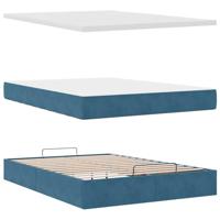 Ottoman bed met matras 140x190cm fluweel donkerblauw - thumbnail