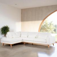 BASE 3-zits Hoekbank 'Kirstan' Links, Bouclé, kleur Naturel - thumbnail