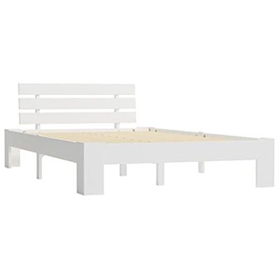 Bedframe met hoofdbord massief grenenhout wit 140x200 cm