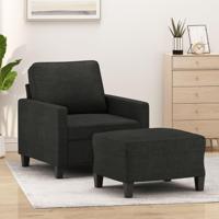 Fauteuil met voetenbank 60 cm stof zwart - thumbnail