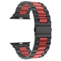 Stalen schakelband - Zwart met rood - Geschikt voor Apple watch 44mm / 45mm / 46mm / 49mm - thumbnail
