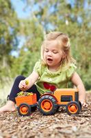 Green Toys tractor met aanhangwagen oranje - thumbnail